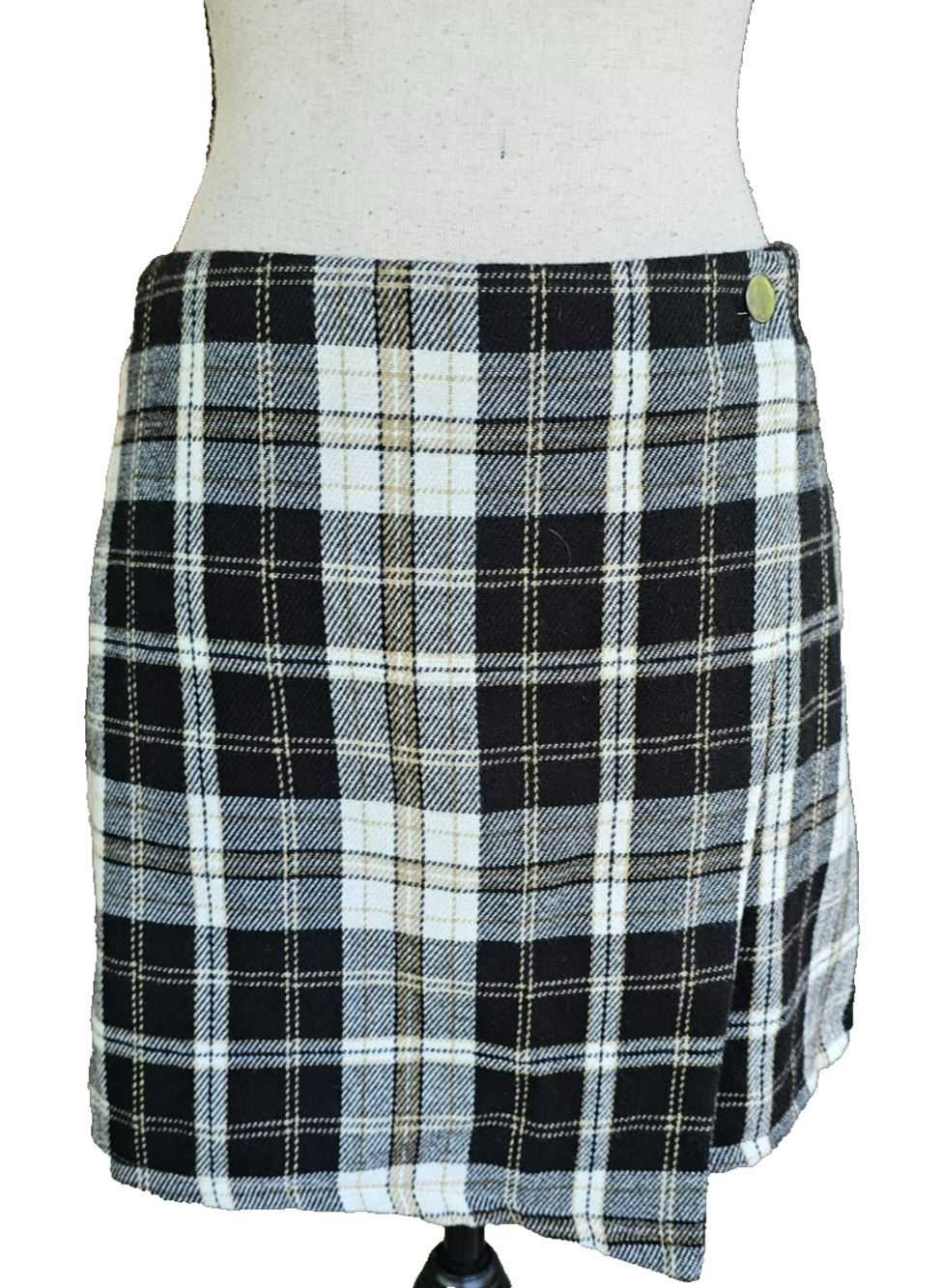 Y2K NOBO Womens Plaid Academia Old Money Mini Skirt Sz M Tweed Preppy Office
